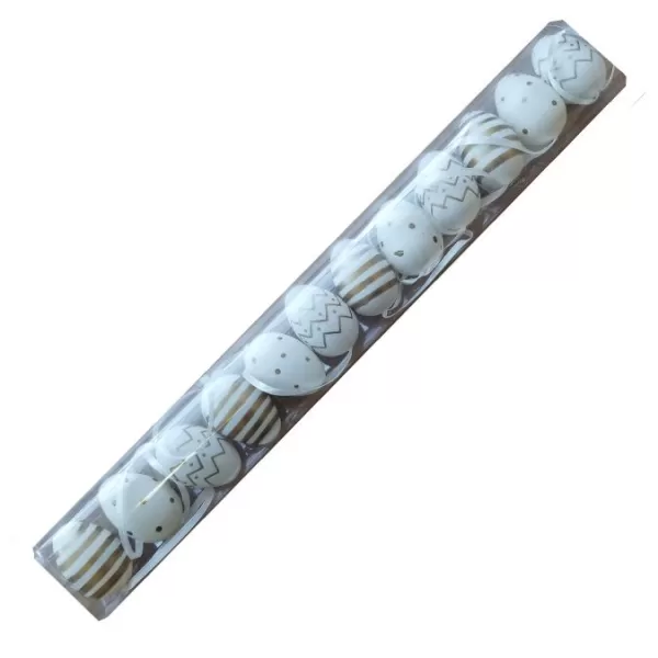Dekorace - Vejce plast tuba 4cm/12ks bal. bílozlatá