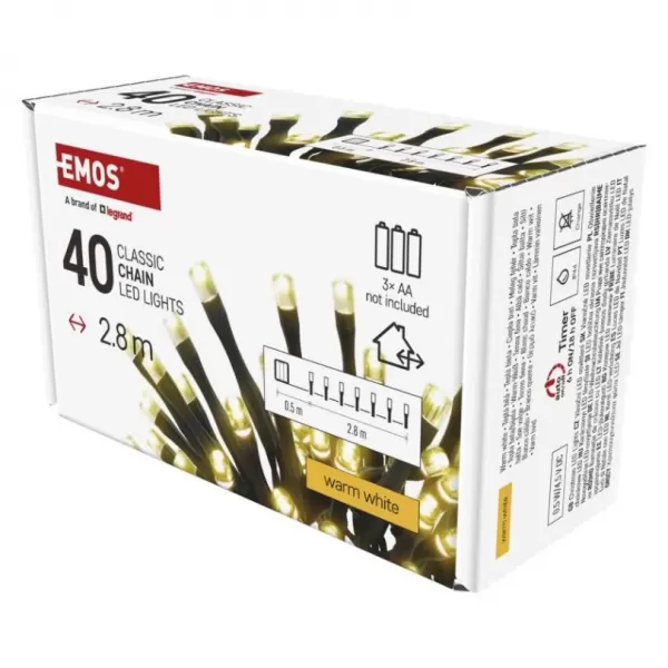 EMOS 40LED XMAS 3AA IP44 2,8m WW D4FW01