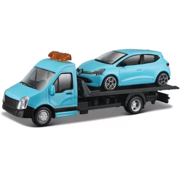 Bburago – STREET FIRE, Přepravní vozidlo Flatbed Transport + Renault Clio, 1:43