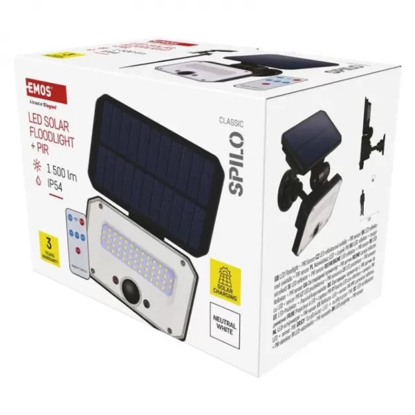 EMOS Solární LED reflektor SPILO s pohybovým čidlem, černý, 1500lm neutrální bílá ZG132S