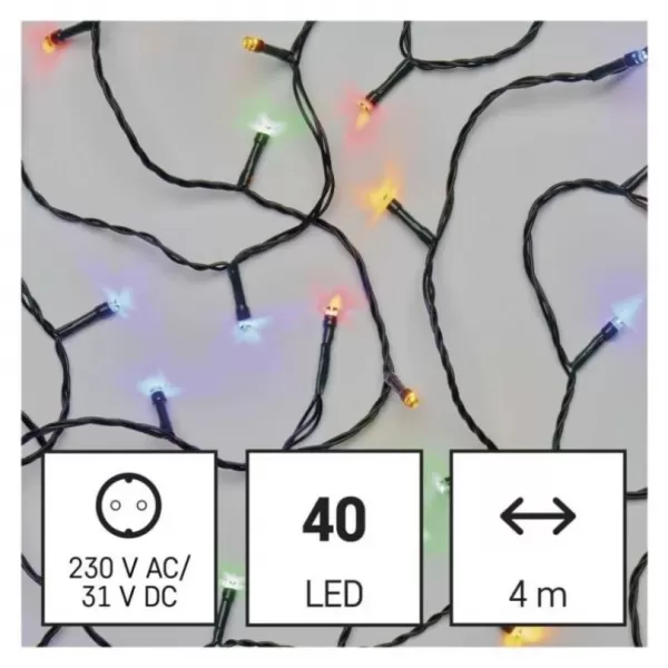 LED vánoční řetěz, 4m, venkovní i vnitřní, multicolor, programy, časovač D4AM21