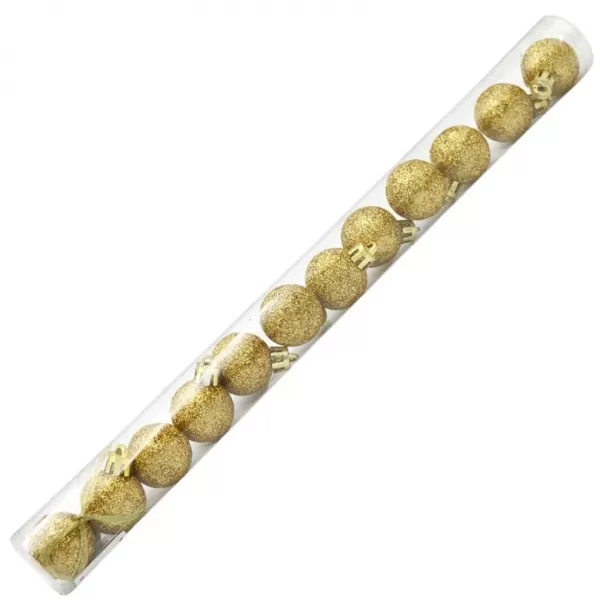 Dekorace - Koule vánoční 3cm 12ks TUBA glitter zlatá