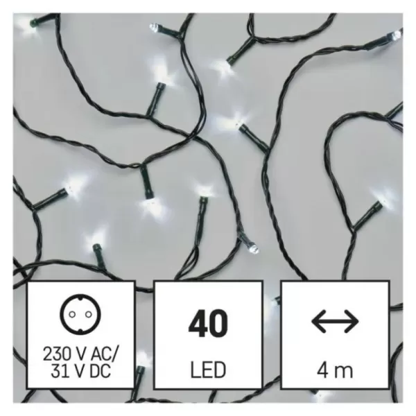 LED vánoční řetěz, 4m, venkovní i vnitřní, studená bílá, programy, časovač D4AC21