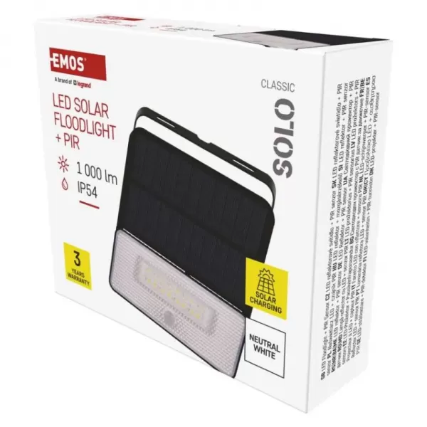 EMOS Solární LED reflektor SOLO s pohybovým čidlem, černý, 1000lm neutrální bílá ZG121S