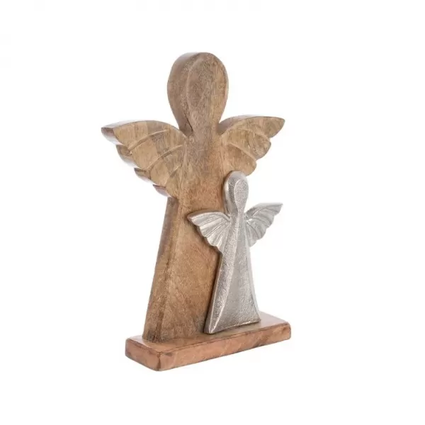 Anděl dřevo MANGO kov v. 32,5 cm