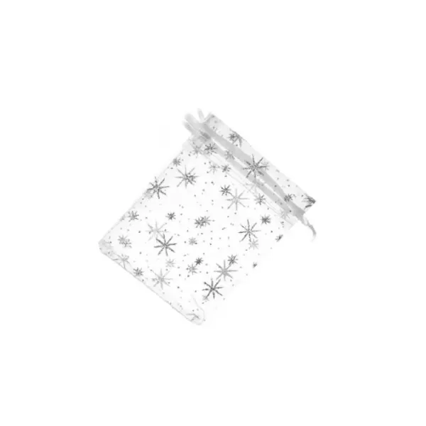 Sáček organza hvězda bílý/stříbrný 9x12 cm