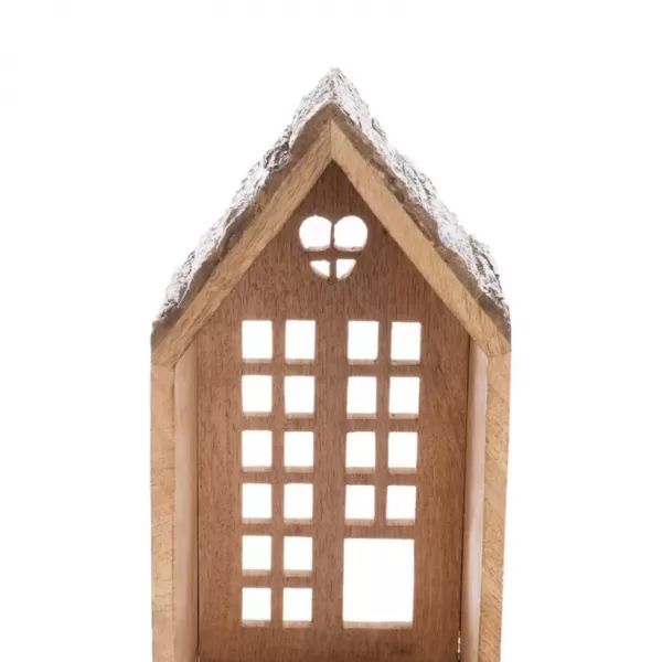 Svícen dřevo/kov MANGO domek v. 28,5 cm