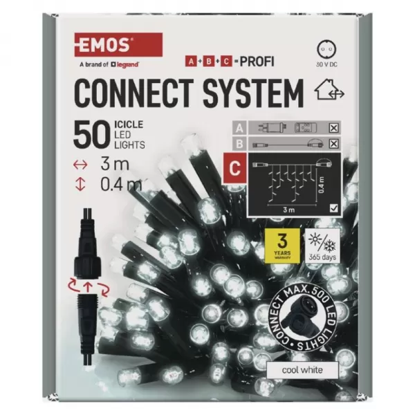 EMOS D2CC01 PROFI-CONN ICICLE 50LED 3M-BLACK-světýlka