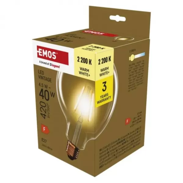 EMOS LED žárovka Vintage G125/E27/4,5W (40W)/420lm/teplá bílá Z58032