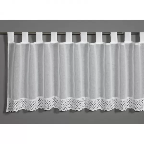 Vitrážní záclonka s poutky s krajkovým lemem 140x45cm bílá