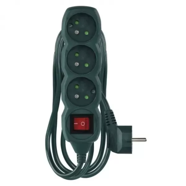 EMOS Prodlužovací kabel 3m/3 zásuvky/s vypínačem/zelený/PVC/1,5mm2