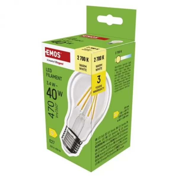 EMOS LED FLM A60 3,4W (40W) 470lm E27 WW ZF5D22