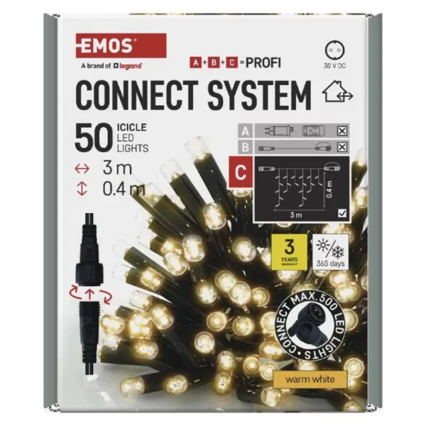 EMOS Profi LED spojovací řetěz černý - rampouchy, 3m, venkovní, teplá bílá (DCGW02)