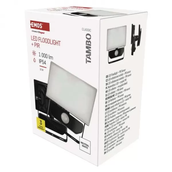 EMOS LED reflektor TAMBO se senzorem pohybu, 10 W, 1000 lm, černý