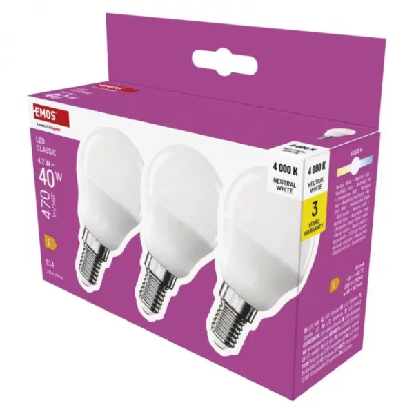 EMOS LED CLS MINI GLOBE 4,2W 40W E14 NW 470lm ZQ1E23.3 3ks/bal
