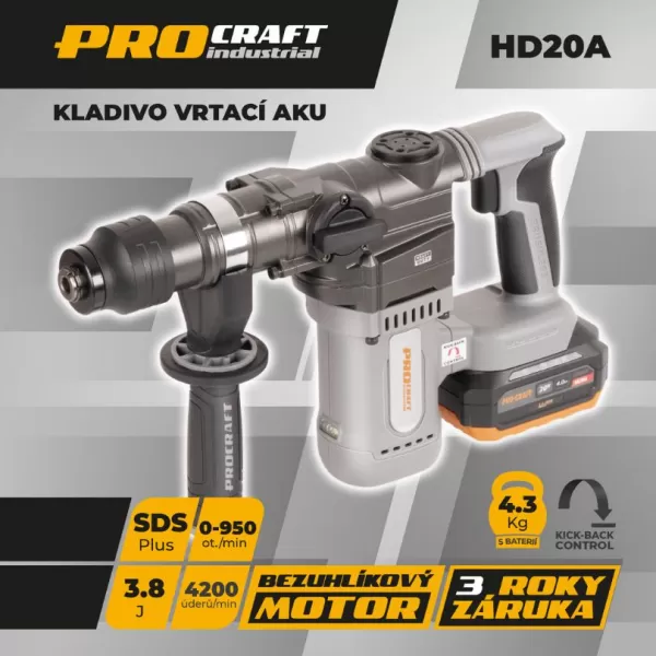 PROCRAFT Aku vrtací kladivo Industrial HD20A