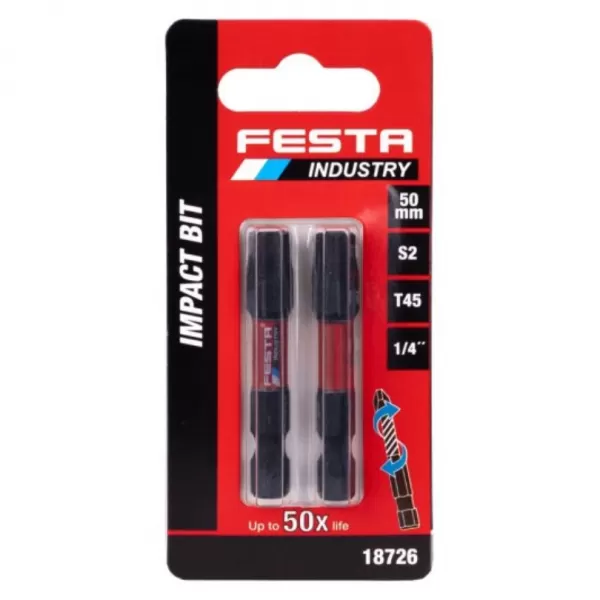 Torzní bit FESTA INDUSTRY T45 50mm S2 1/4" 2ks