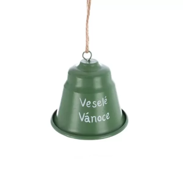 Zvonek kov Veselé Vánoce zelený 7x7x7 cm