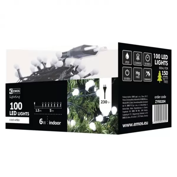 EMOS Řetěz vánoční 100LED XMAS CHERRY 5M IP20 CW /ZYK0204/
