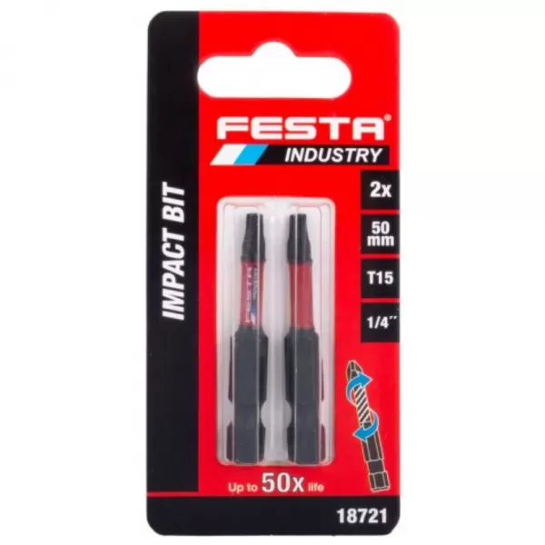 Torzní bit FESTA INDUSTRY T15 50mm S2 1/4" 2ks