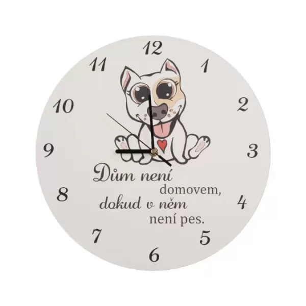 Hodiny nástěnné DOG HOME bílé pr. 34 cm