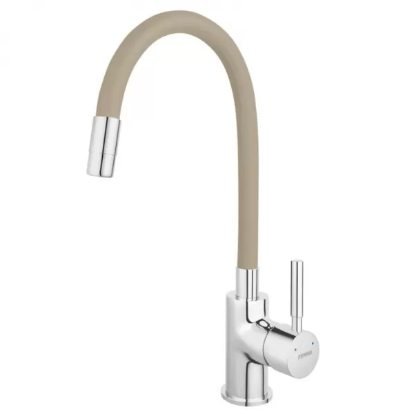 Baterie dřezová stojánková béžová- chrom s elastickým ramenem 70710,0BE