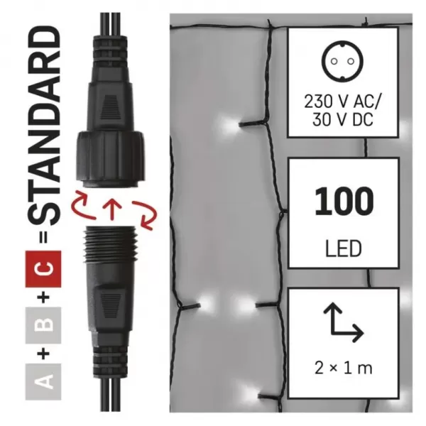 EMOS D1EC01 CONNECT CURTAIN 100LED 1X2M IP44-světýlka
