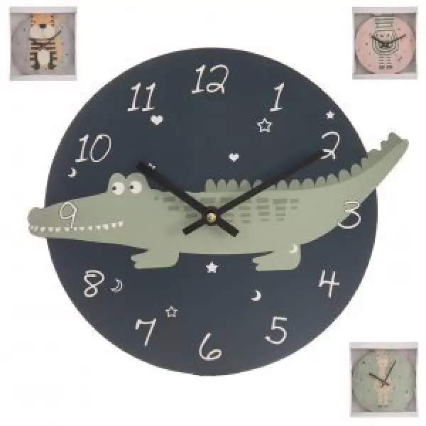Hodiny nástěnné dřevo dětské animal pr. 26 cm 4ASS