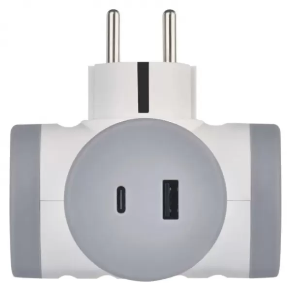 EMOS Rozbočovací zásuvka 2×, 1×USB-A+1×USB-C, bílo-šedá