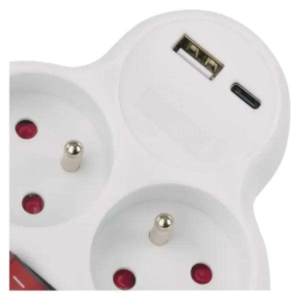 EMOS Zásuvka rozbočovací 2x vyp. 1xUSB-A+1xUSB-C