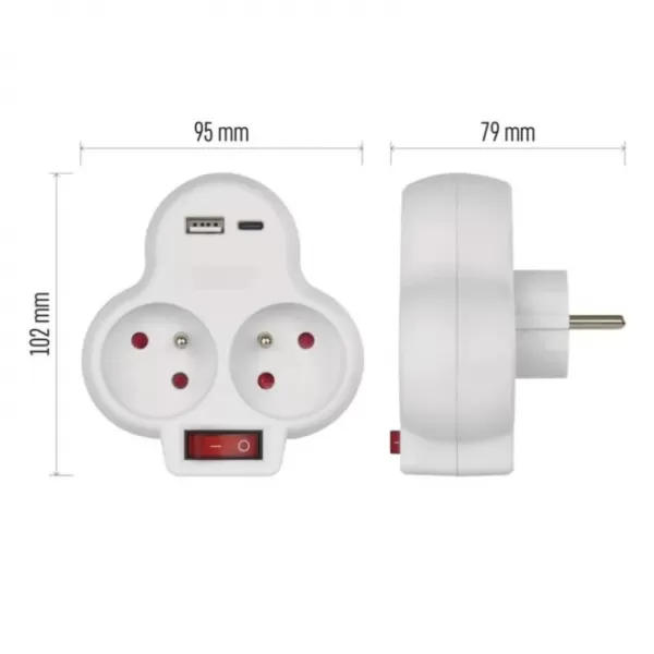 EMOS Zásuvka rozbočovací 2x vyp. 1xUSB-A+1xUSB-C
