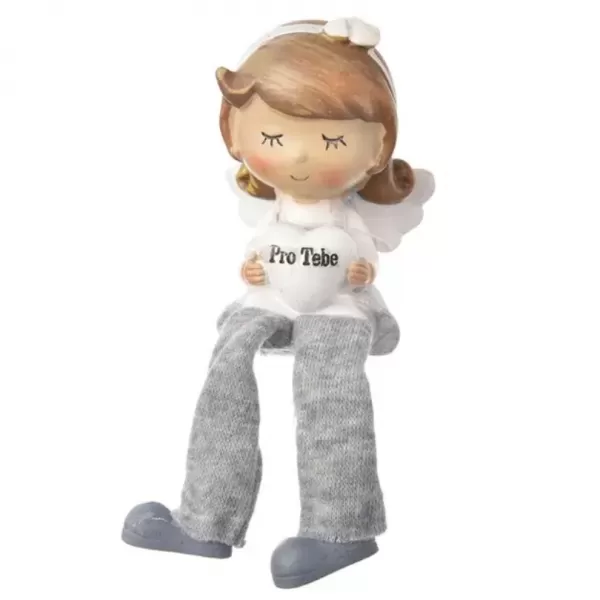 Anděl polystone Pro Tebe sedící šedý 5x10x7 cm