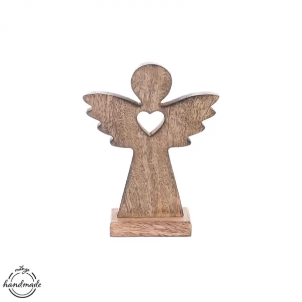 Anděl dřevo MANGO srdce v. 16,5 cm