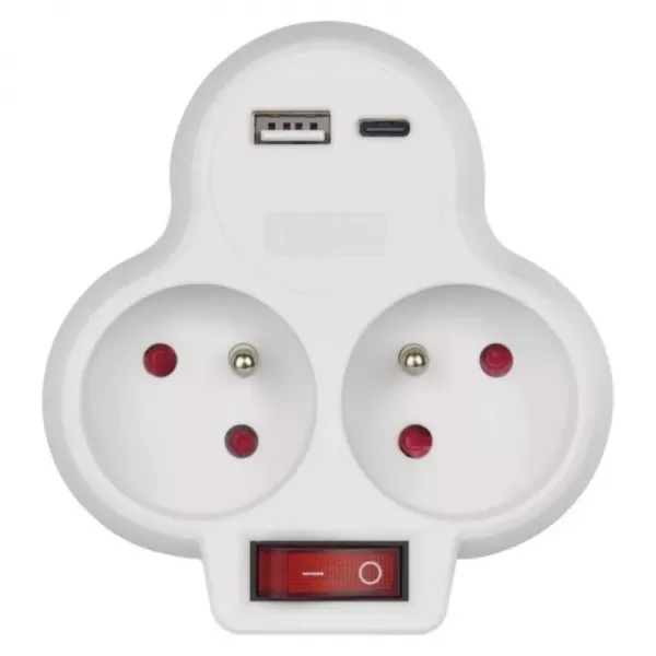 EMOS Zásuvka rozbočovací 2x vyp. 1xUSB-A+1xUSB-C