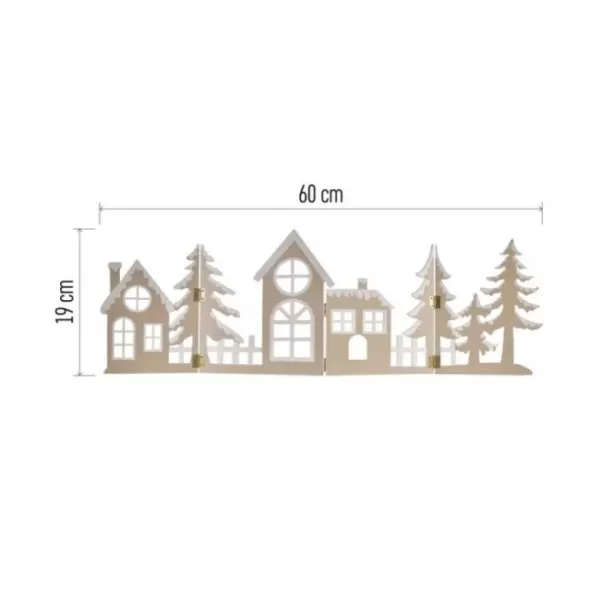 LED dekorace dřevěná - vesnička, 60cm, 2x AA, teplá bílá, časovač DCWW41