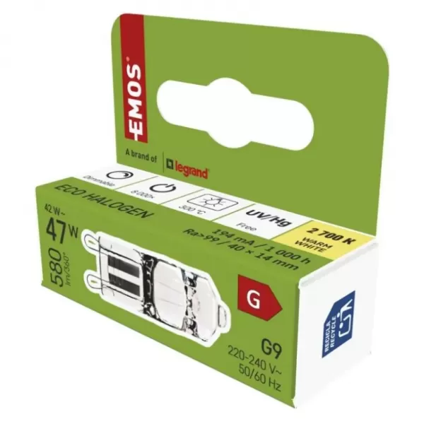 EMOS Halogen JC 42W G9 WW.580lm ZE0306
