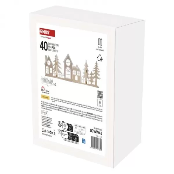LED dekorace dřevěná - vesnička, 60cm, 2x AA, teplá bílá, časovač DCWW41