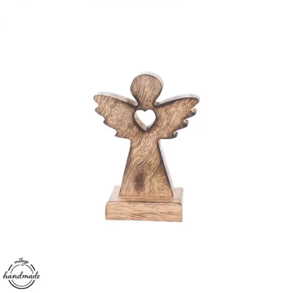 Anděl dřevo MANGO srdce v. 11,5 cm