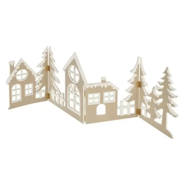 LED dekorace dřevěná - vesnička, 60cm, 2x AA, teplá bílá, časovač DCWW41