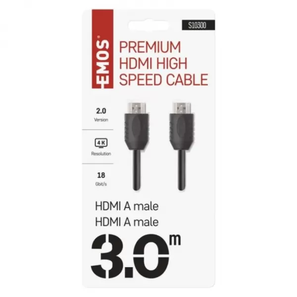 EMOS HDMI 2.0 high speed kabel A vidlice – A vidlice 3 m