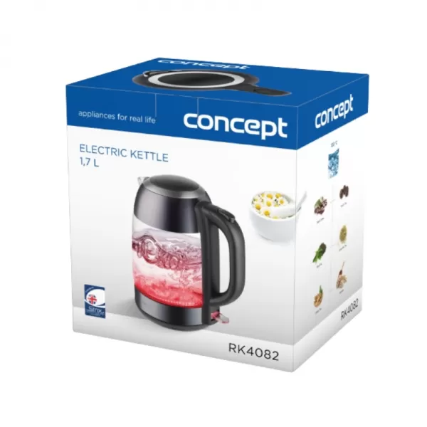 CONCEPT RK4082 Rychlovarná konvice skleněná 1,7l tmavý nerez