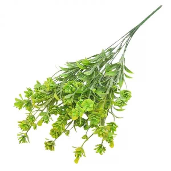 Dekorace - Keřík drobné kvítky 7 výhonků 37cm zelený