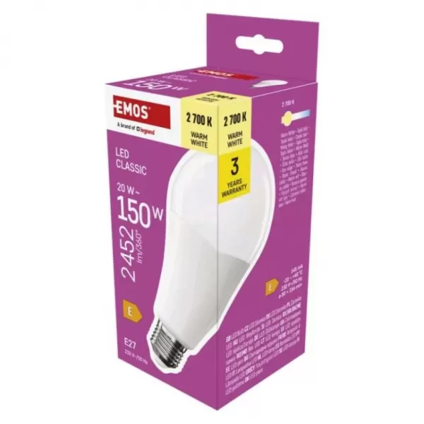 EMOS LED žárovka Classic A80/E27/20W (150W)/2452lm/teplá bílá ZQ5E81