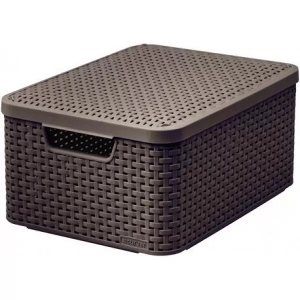Box úložný RATTAN Style2 M - hnědý s víkem