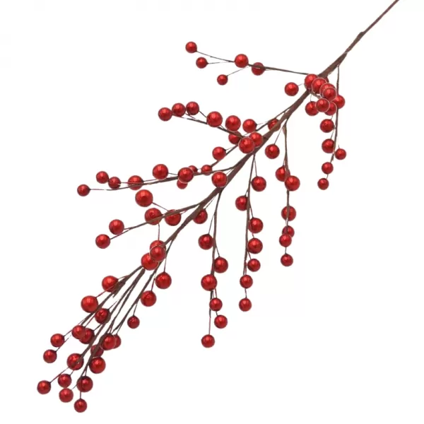 Dekorace - Větev s bobulemi červená lesklá 79cm