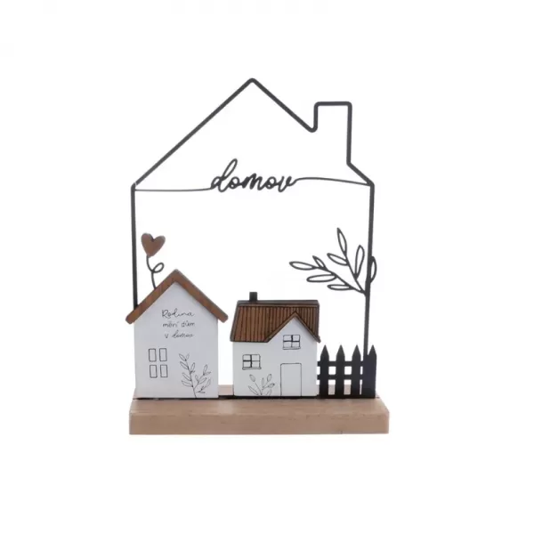 Domeček dřevo/kov Domov 17x5x22 cm