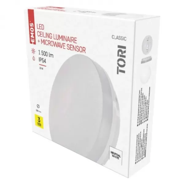 EMOS LED svítidlo s pohybovým čidlem TORI 22 cm, 15 W, neutrální bílá, IP54 ZM4328
