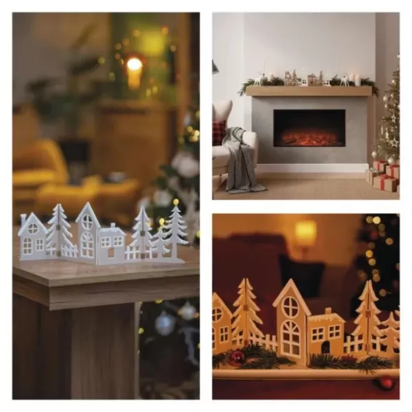 LED dekorace dřevěná - vesnička, 60cm, 2x AA, teplá bílá, časovač DCWW41