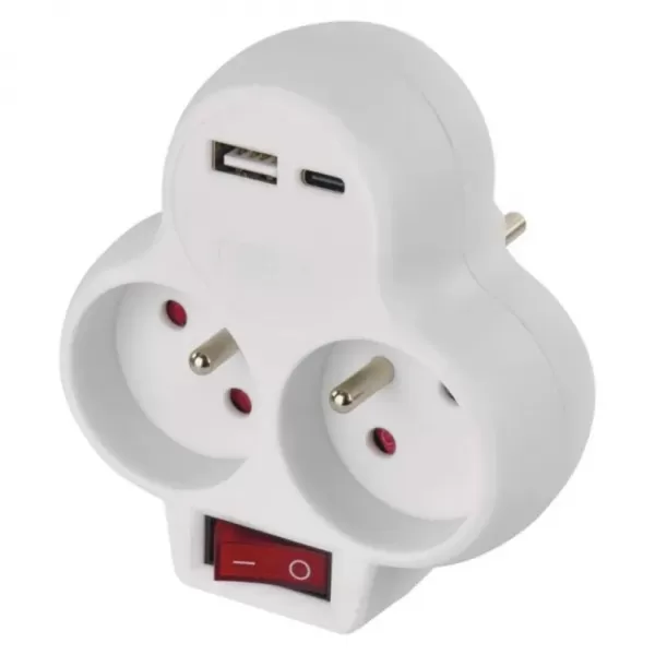 EMOS Zásuvka rozbočovací 2x vyp. 1xUSB-A+1xUSB-C