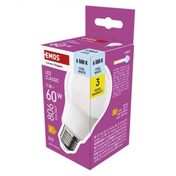 EMOS LED CLS A60 7W E27 8060Im ZQ5E44